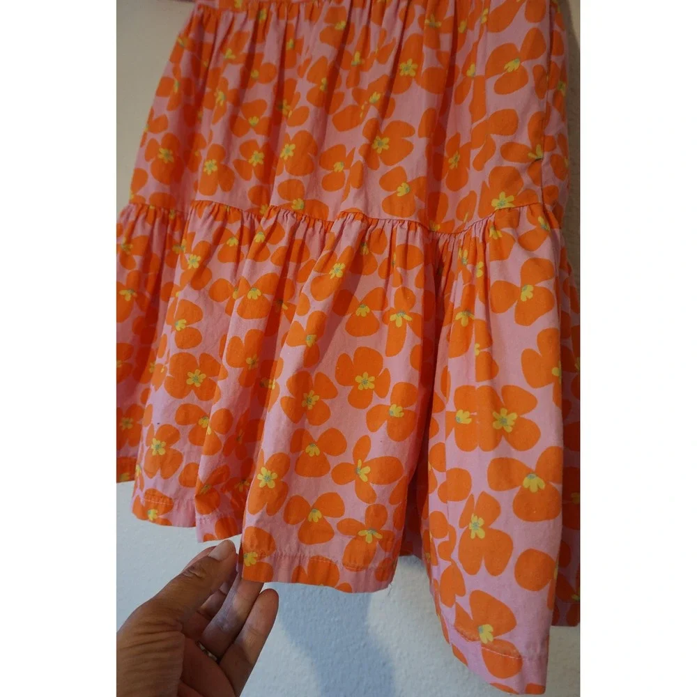 Little Stella Tiered Floral Dress Puff Sleeve Pink Orange Whimisical Mod Size M